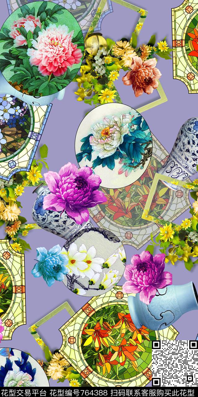 花朵清爽炫彩数码印花华亿平台下载（图片编号: 764388） - 瓦栏（Walan）
