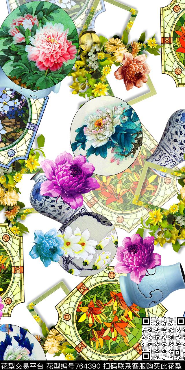 花朵清爽炫彩数码印花华亿平台下载（图片编号: 764390） - 瓦栏（Walan）