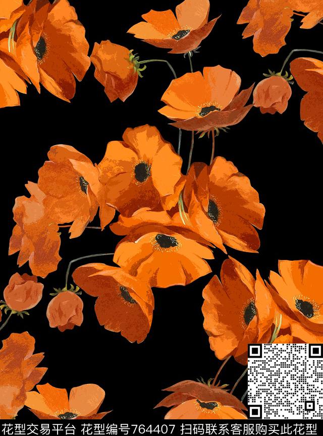 丝巾女装家纺花卉时尚传统印花华亿平台下载（图片编号: 764407） - 瓦栏（Walan）