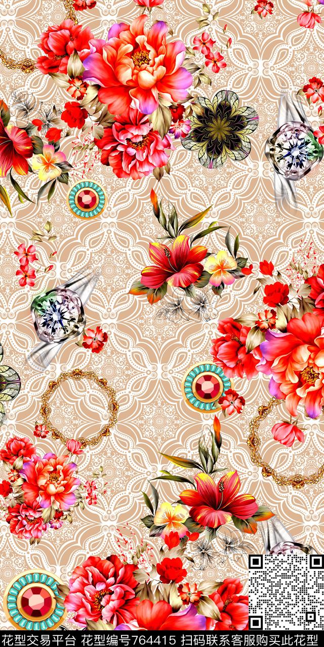 水彩数码乱花数码印花华亿平台下载（图片编号: 764415） - 瓦栏（Walan）