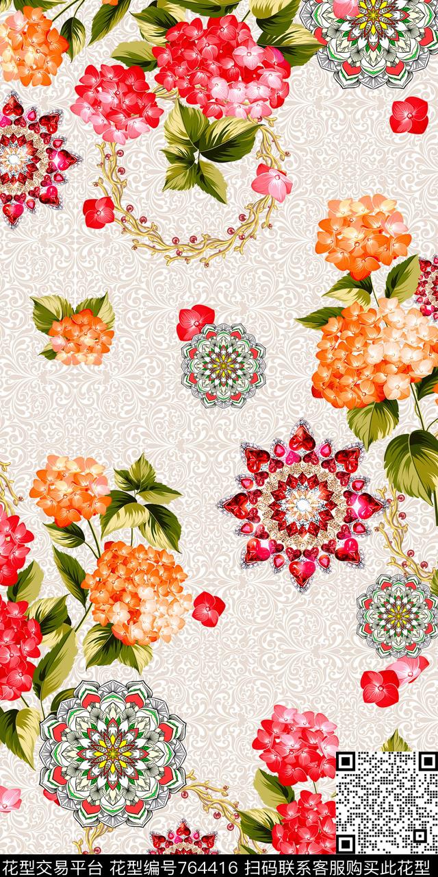 水彩数码乱花数码印花华亿平台下载（图片编号: 764416） - 瓦栏（Walan）
