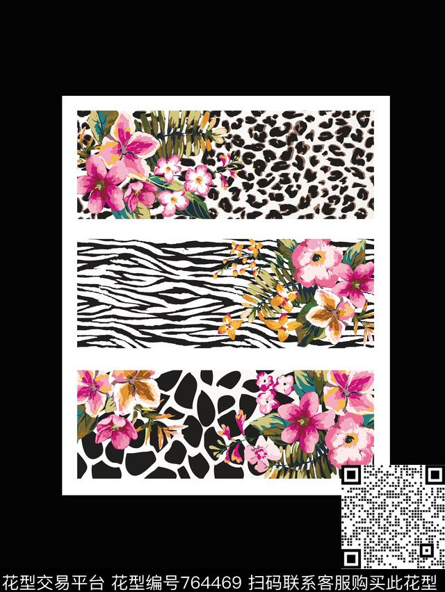 豹纹动物纹花朵传统印花华亿平台下载（图片编号: 764469） - 瓦栏（Walan）