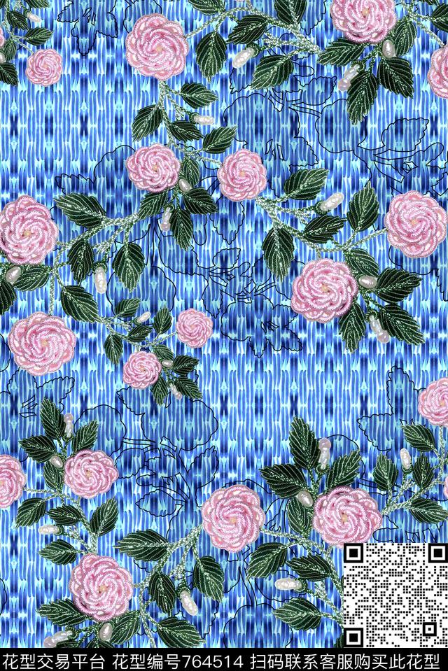 花朵花卉纹理数码印花华亿平台下载（图片编号: 764514） - 瓦栏（Walan）