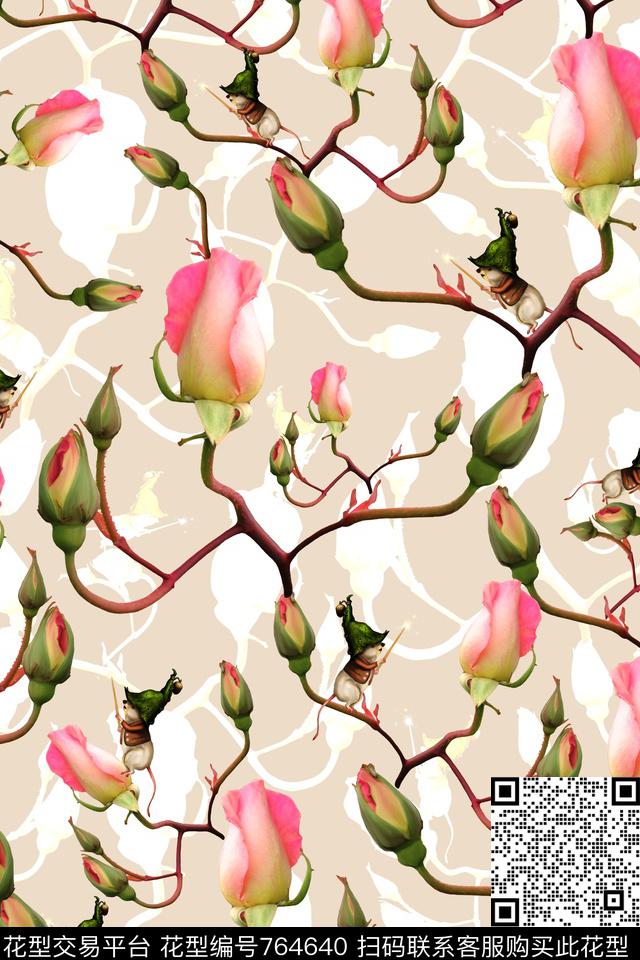 花朵清新花卉数码印花华亿平台下载（图片编号: 764640） - 瓦栏（Walan）