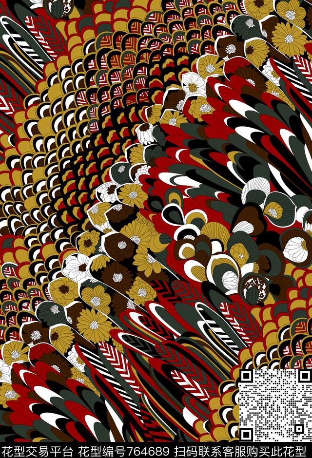 羽毛解构传统印花华亿平台下载（图片编号: 764689） - 瓦栏（Walan）