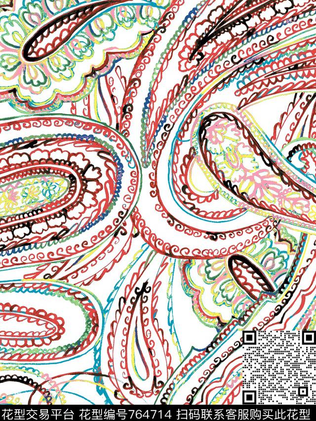 火腿花腰果传统印花华亿平台下载（图片编号: 764714） - 瓦栏（Walan）