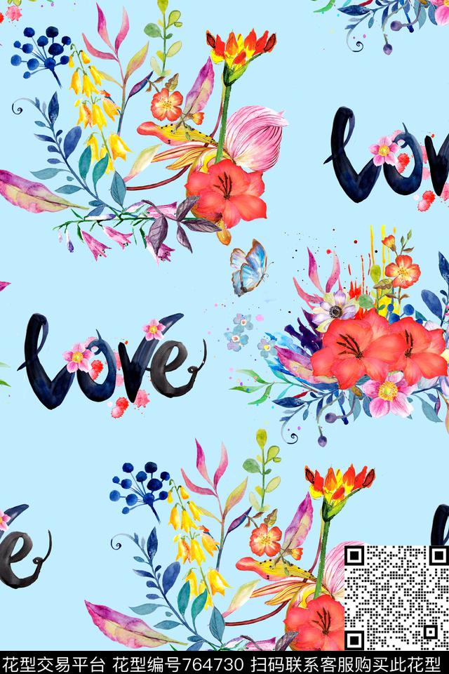时尚手绘水彩数码印花华亿平台下载（图片编号: 764730） - 瓦栏（Walan）