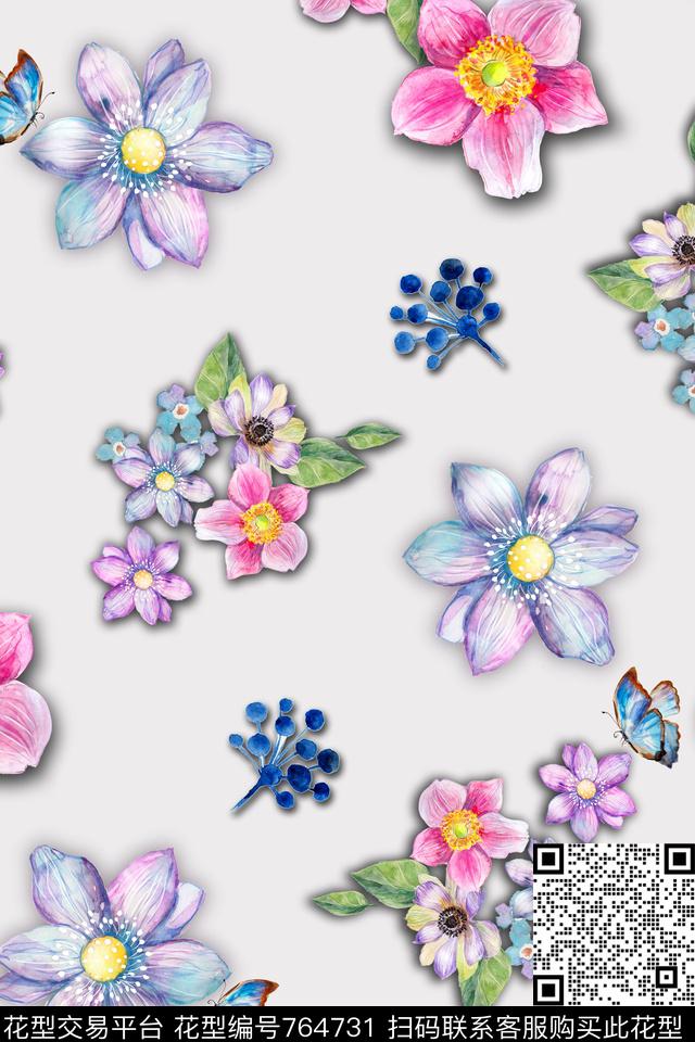 时尚手绘水彩数码印花华亿平台下载（图片编号: 764731） - 瓦栏（Walan）