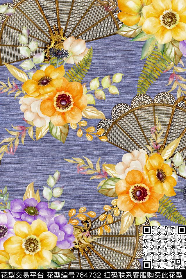 时尚手绘水彩数码印花华亿平台下载（图片编号: 764732） - 瓦栏（Walan）