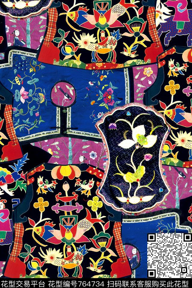 民族风羌绣花卉数码印花华亿平台下载（图片编号: 764734） - 瓦栏（Walan）