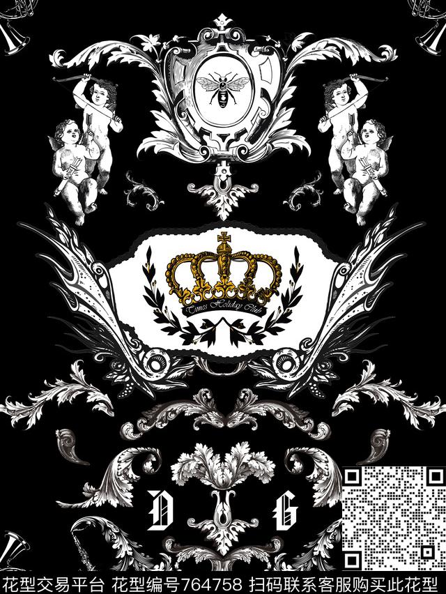 蜜蜂佩斯利欧式传统印花华亿平台下载（图片编号: 764758） - 瓦栏（Walan）