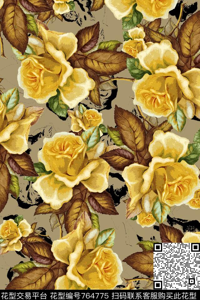 女装复古古典时尚数码花卉女装组合数码印花华亿平台下载（图片编号: 764775） - 瓦栏（Walan）