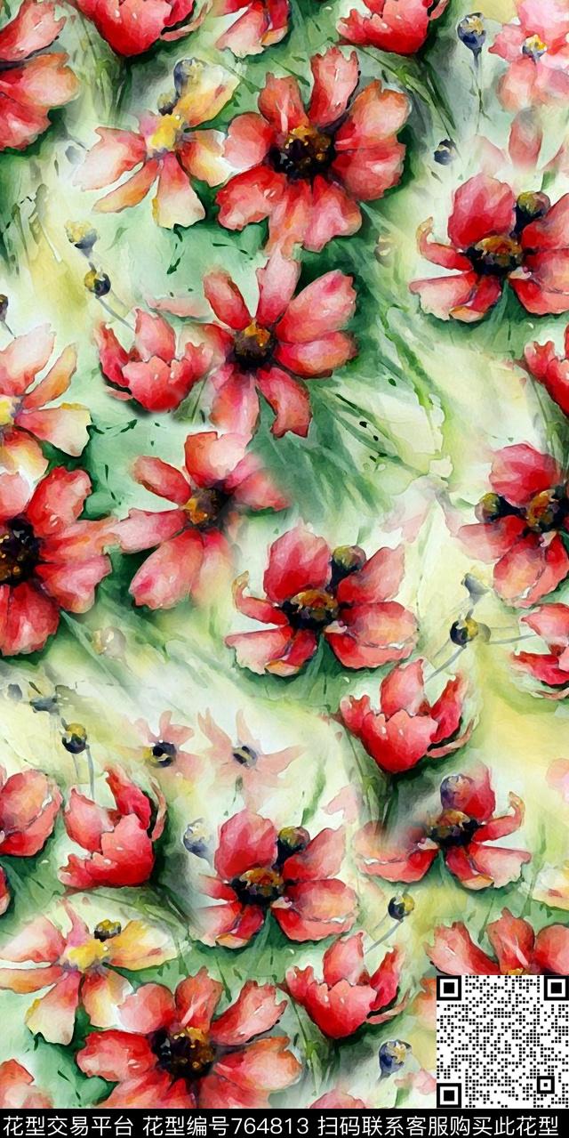 花卉数码花卉类满版花数码印花华亿平台下载（图片编号: 764813） - 瓦栏（Walan）
