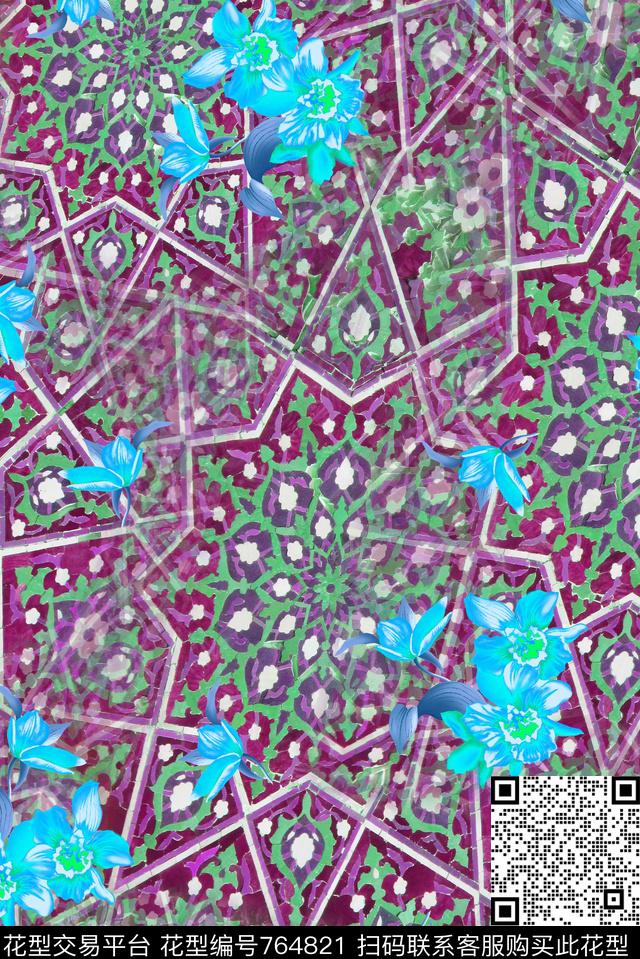 大花花朵花卉数码印花华亿平台下载（图片编号: 764821） - 瓦栏（Walan）