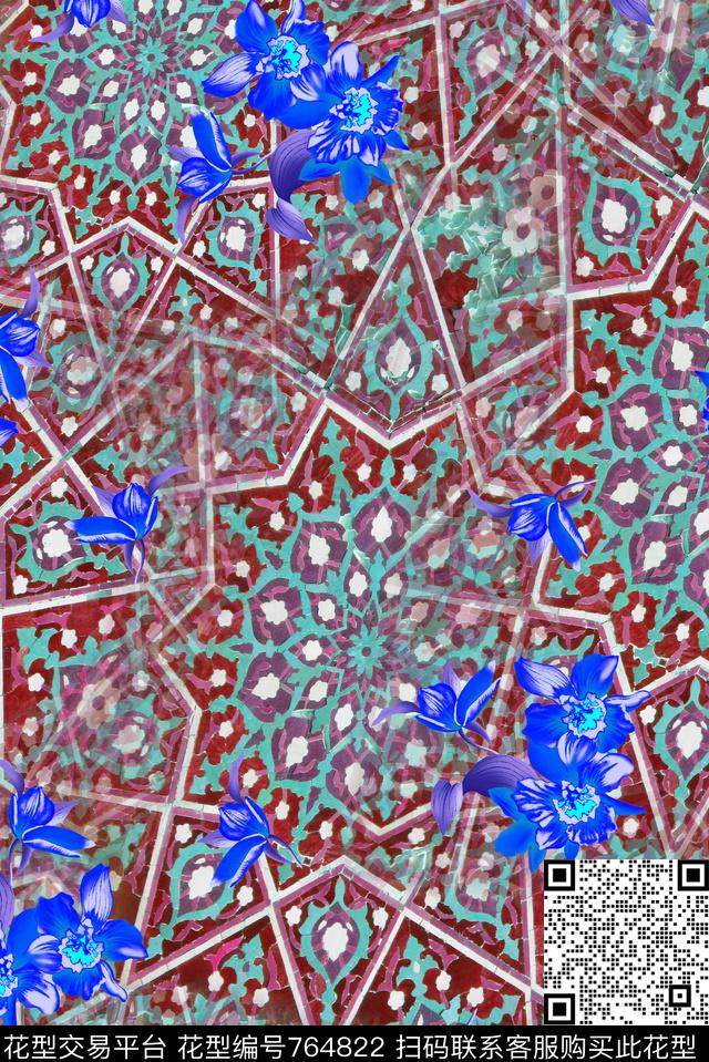 大花花朵花卉数码印花华亿平台下载（图片编号: 764822） - 瓦栏（Walan）