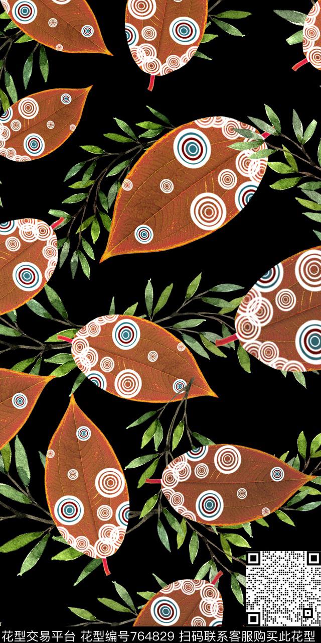 树叶树枝几何数码印花华亿平台下载（图片编号: 764829） - 瓦栏（Walan）