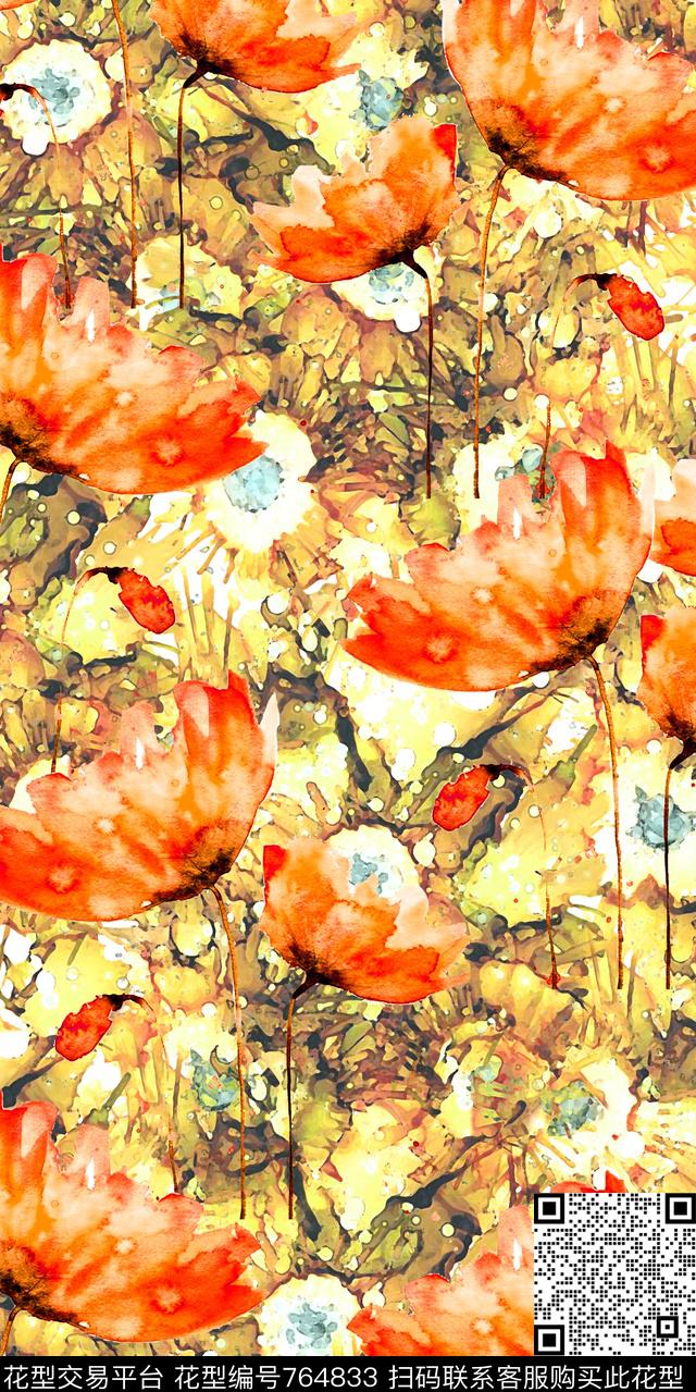花卉数码花卉类满版花数码印花华亿平台下载（图片编号: 764833） - 瓦栏（Walan）
