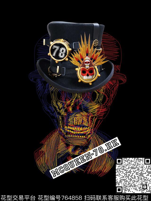 几何线条骷髅头数码印花华亿平台下载（图片编号: 764858） - 瓦栏（Walan）