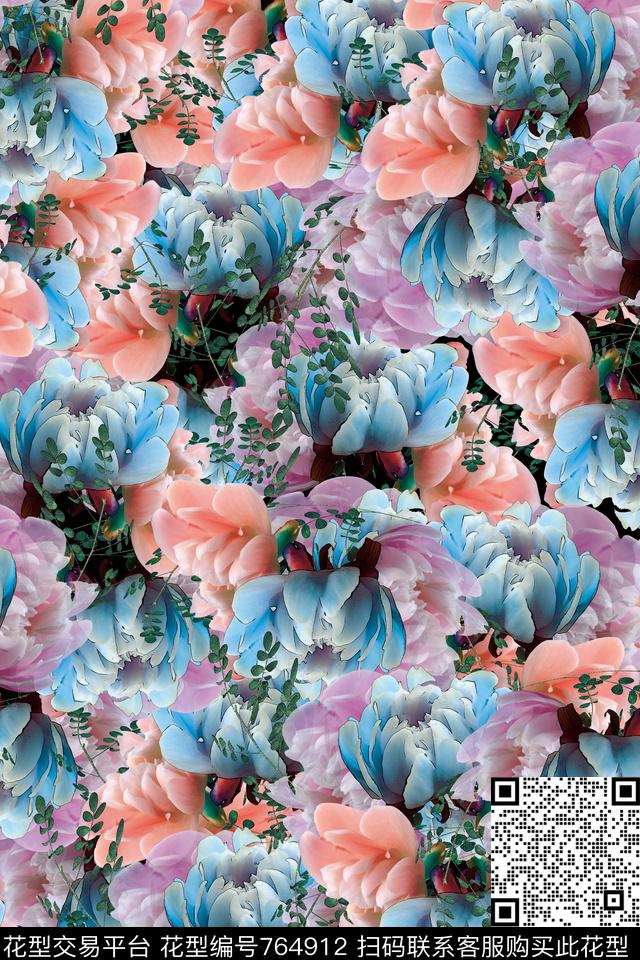花朵花卉缤纷数码印花华亿平台下载（图片编号: 764912） - 瓦栏（Walan）