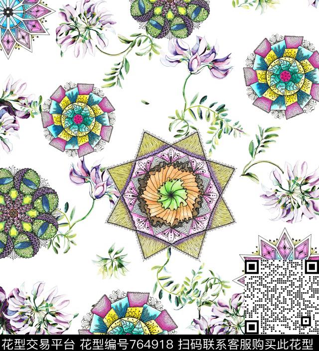 花朵花卉民族风饰品数码印花华亿平台下载（图片编号: 764918） - 瓦栏（Walan）