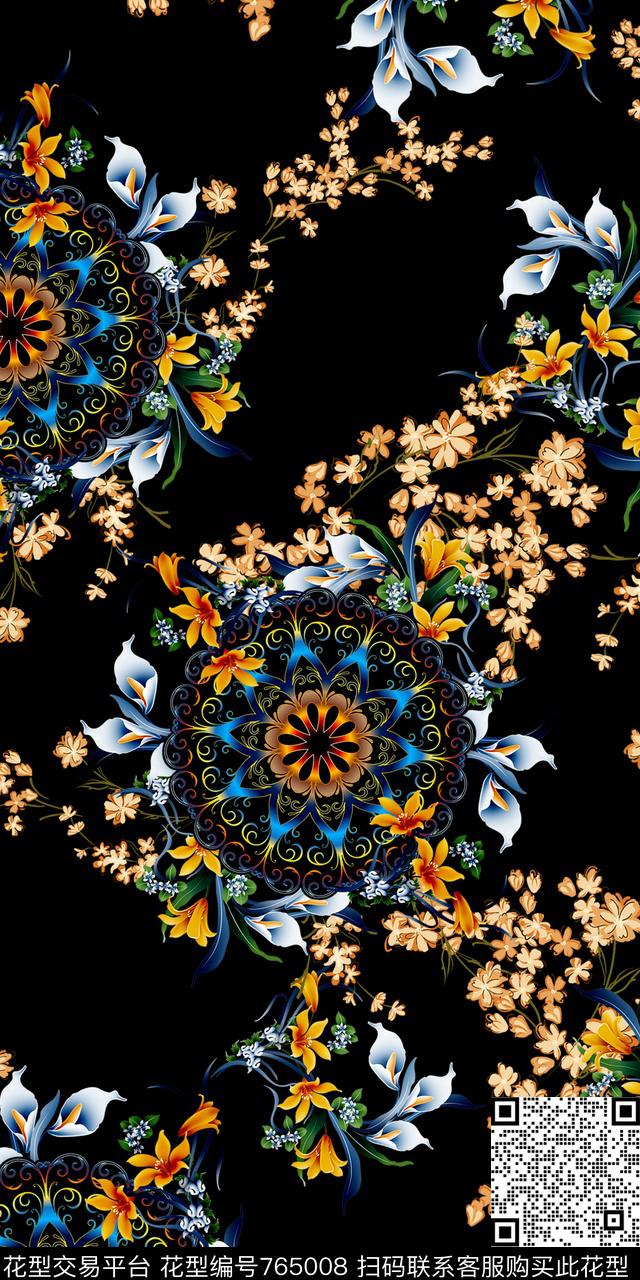 花卉几何数码数码印花华亿平台下载（图片编号: 765008） - 瓦栏（Walan）