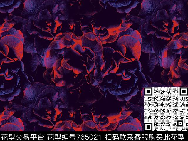 乱花大花花朵数码印花华亿平台下载（图片编号: 765021） - 瓦栏（Walan）