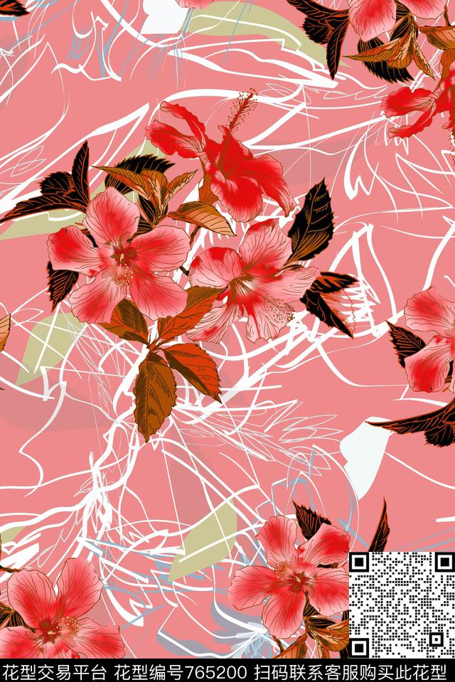 花朵艺术涂鸦线条底纹紫荆花数码印花华亿平台下载（图片编号: 765200） - 瓦栏（Walan）