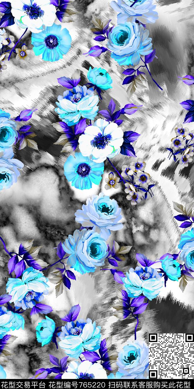 清爽花朵黑白数码印花华亿平台下载（图片编号: 765220） - 瓦栏（Walan）