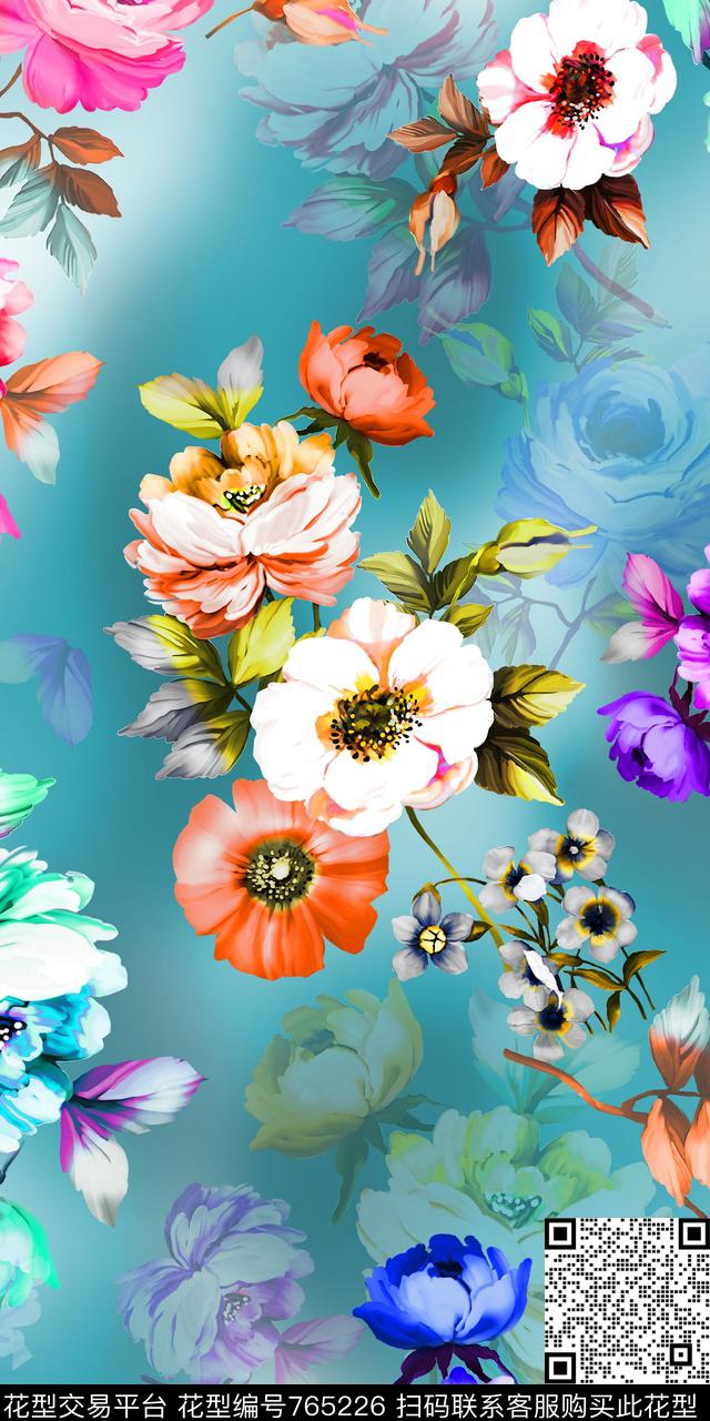 清爽花朵炫彩数码印花华亿平台下载（图片编号: 765226） - 瓦栏（Walan）