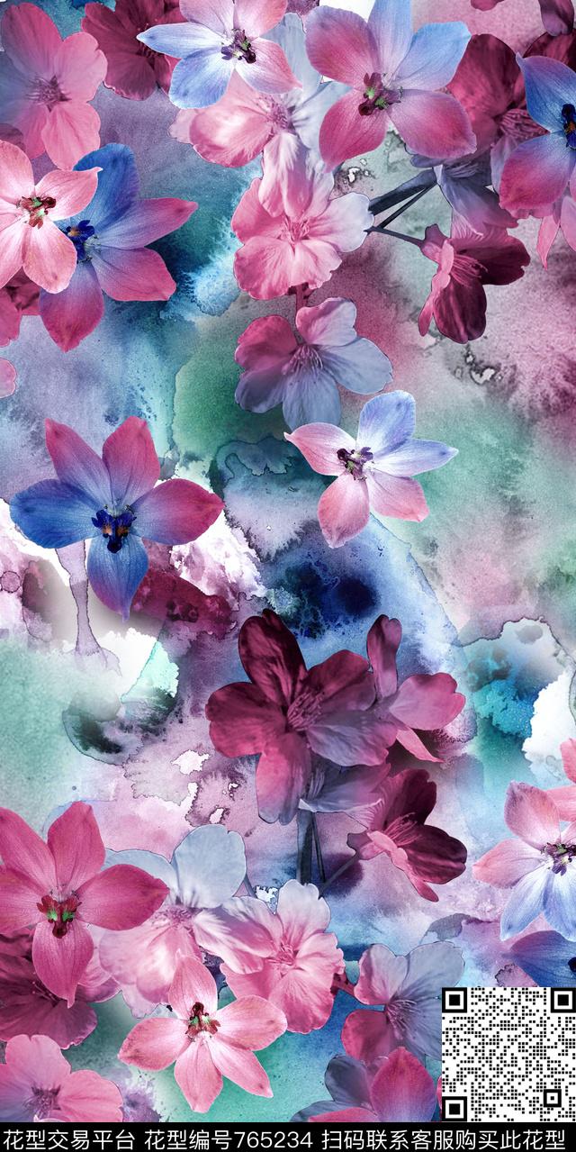 抽象花卉手绘小碎花数码印花华亿平台下载（图片编号: 765234） - 瓦栏（Walan）