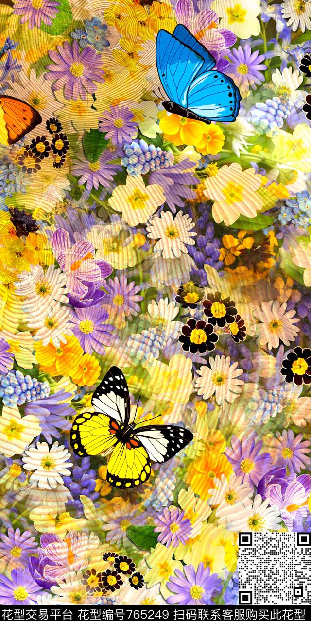 蝴蝶花卉几何数码印花华亿平台下载（图片编号: 765249） - 瓦栏（Walan）