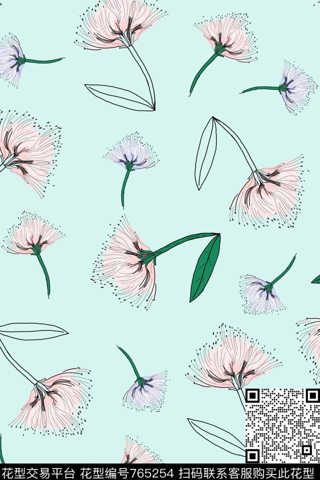 牵牛花花卉工笔绿叶、细花传统印花华亿平台下载（图片编号: 765254） - 瓦栏（Walan）