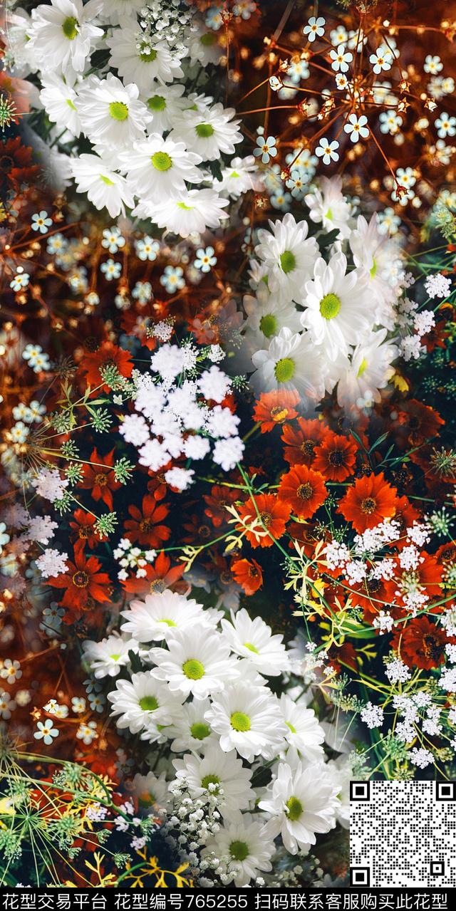 花卉数码白花数码印花华亿平台下载（图片编号: 765255） - 瓦栏（Walan）