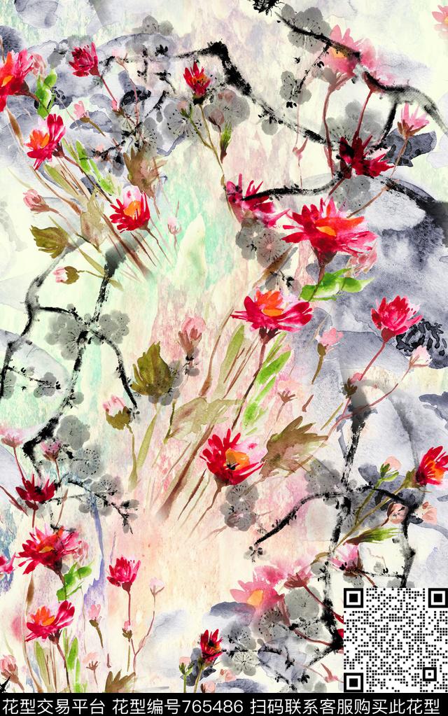 水彩花朵小碎花数码印花华亿平台下载（图片编号: 765486） - 瓦栏（Walan）