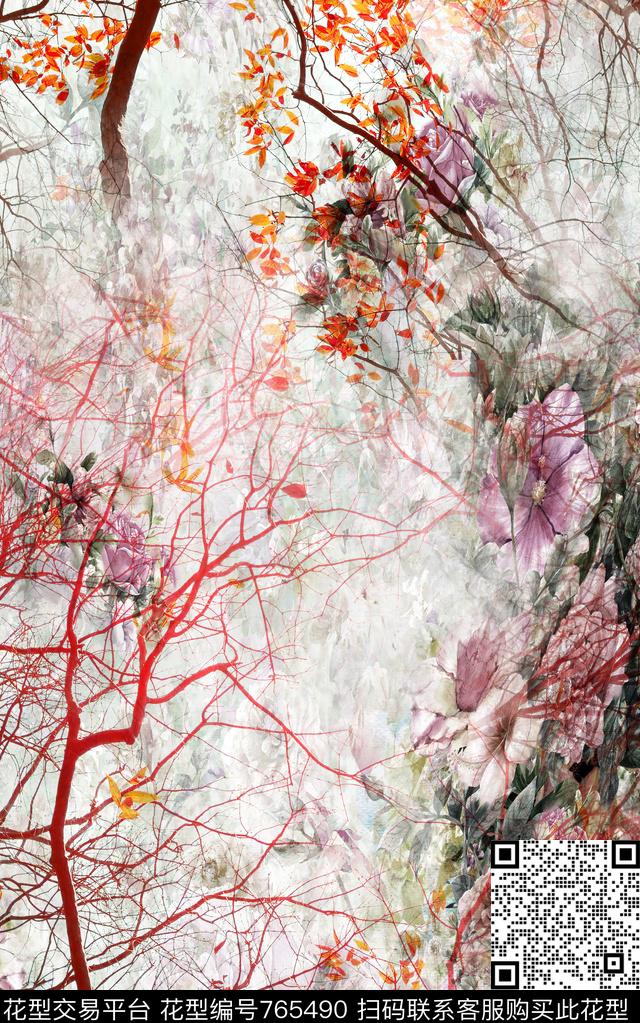 小碎花水彩花卉数码印花华亿平台下载（图片编号: 765490） - 瓦栏（Walan）