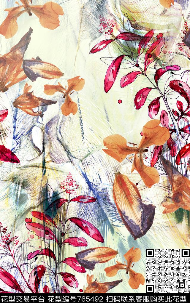 花朵花卉水彩数码印花华亿平台下载（图片编号: 765492） - 瓦栏（Walan）