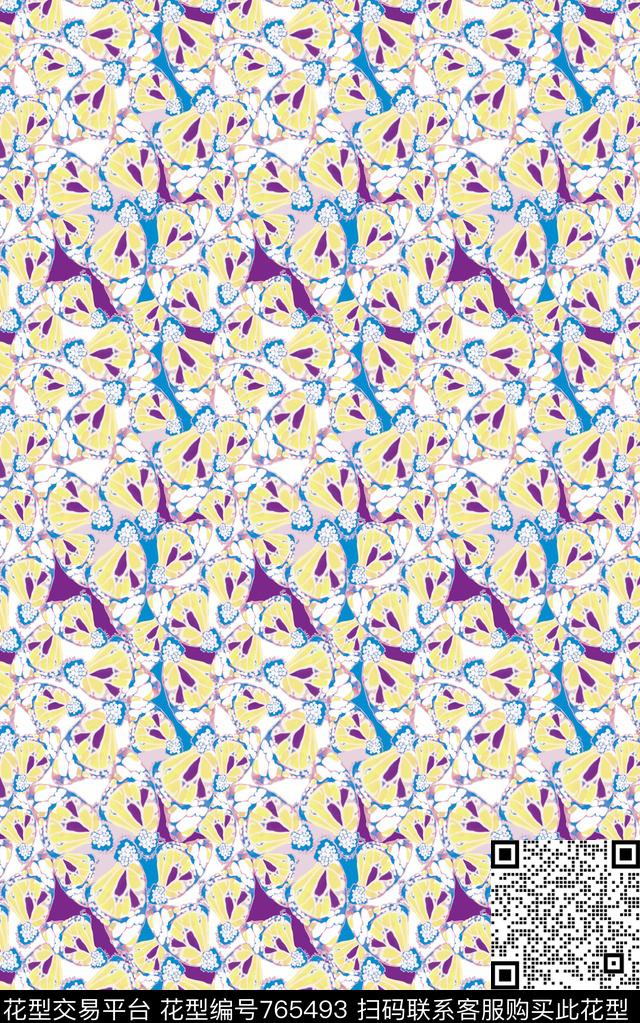 水彩动物纹蝴蝶数码印花华亿平台下载（图片编号: 765493） - 瓦栏（Walan）