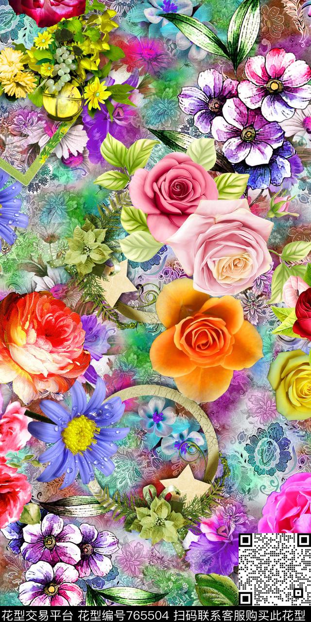 抽象写实花朵数码印花华亿平台下载（图片编号: 765504） - 瓦栏（Walan）