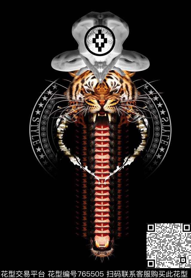 抽象暗黑老虎头数码印花华亿平台下载（图片编号: 765505） - 瓦栏（Walan）