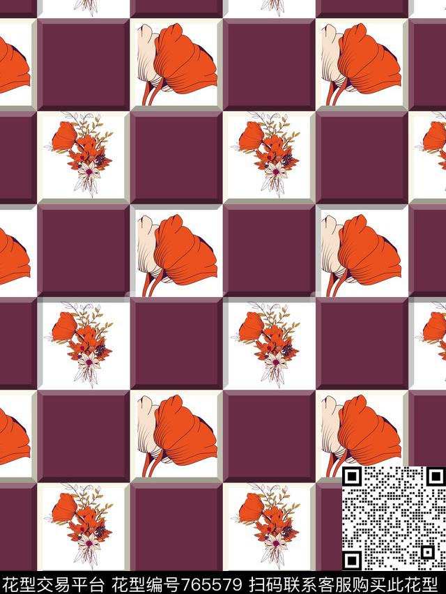 大花花朵花卉传统印花华亿平台下载（图片编号: 765579） - 瓦栏（Walan）
