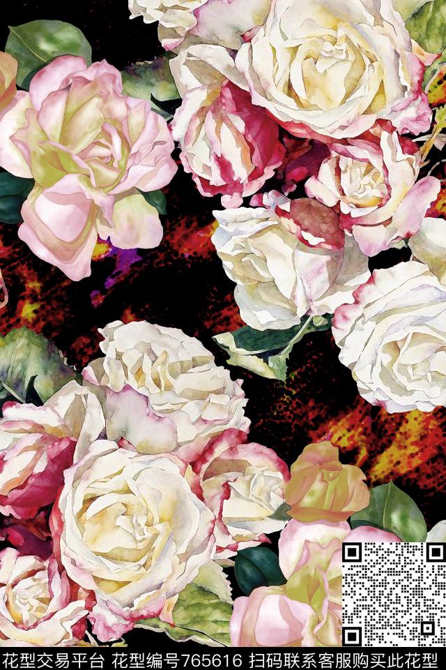 欧洲风花卉笔刷背景数码印花华亿平台下载（图片编号: 765616） - 瓦栏（Walan）