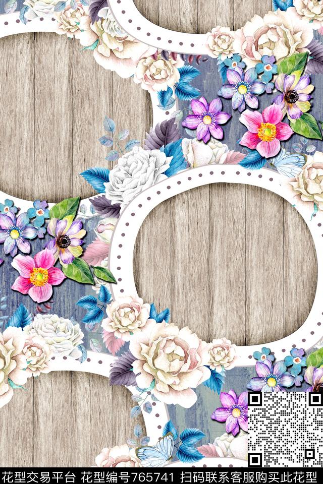 时尚手绘相框数码印花华亿平台下载（图片编号: 765741） - 瓦栏（Walan）