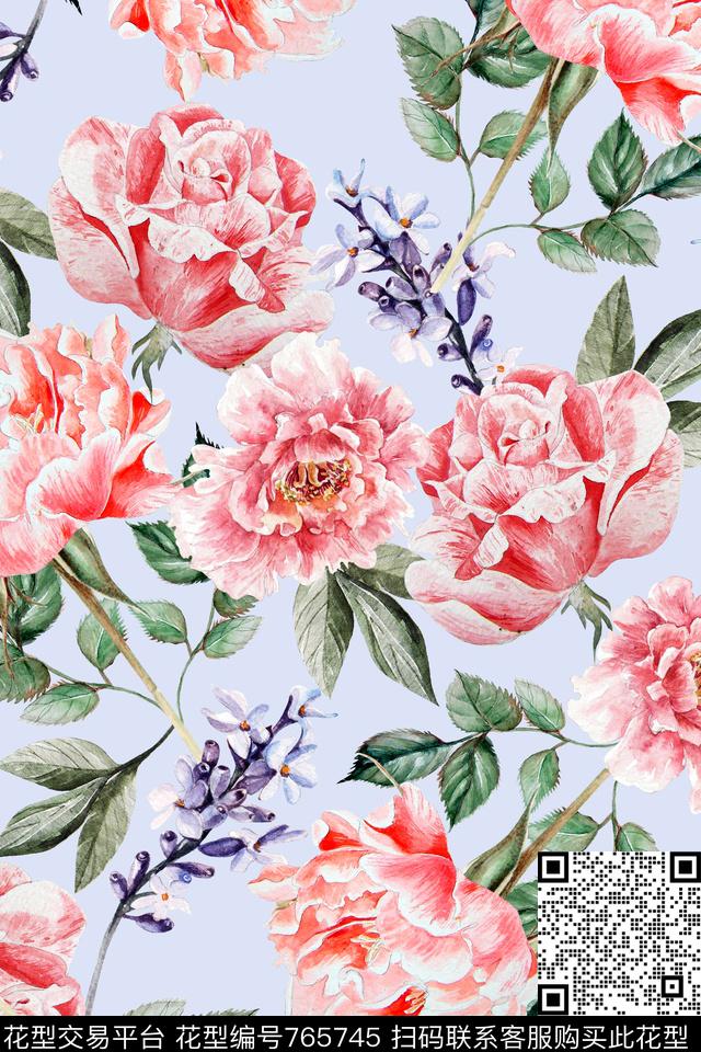 时尚手绘水彩数码印花华亿平台下载（图片编号: 765745） - 瓦栏（Walan）