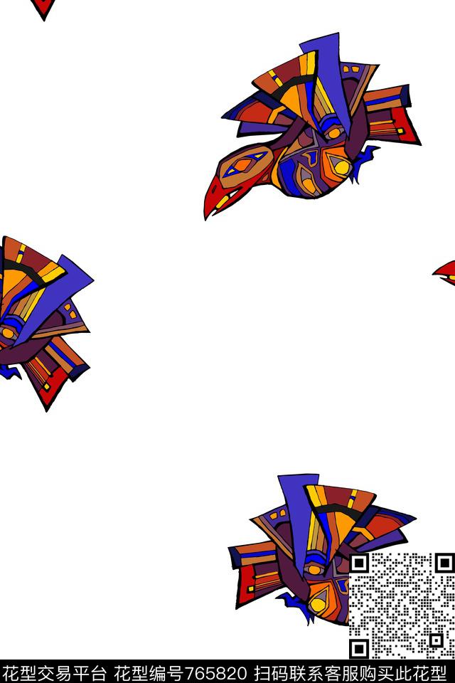 潮牌创意鸟传统印花华亿平台下载（图片编号: 765820） - 瓦栏（Walan）
