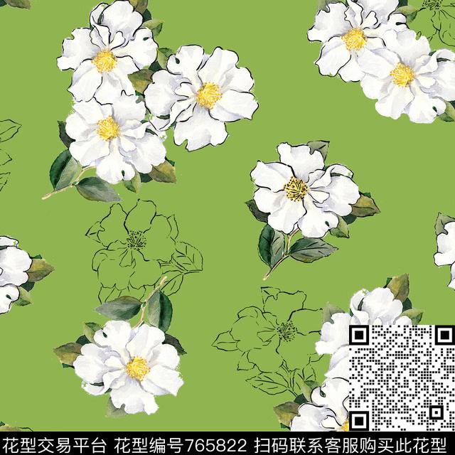 茉莉花卉清新数码印花华亿平台下载（图片编号: 765822） - 瓦栏（Walan）