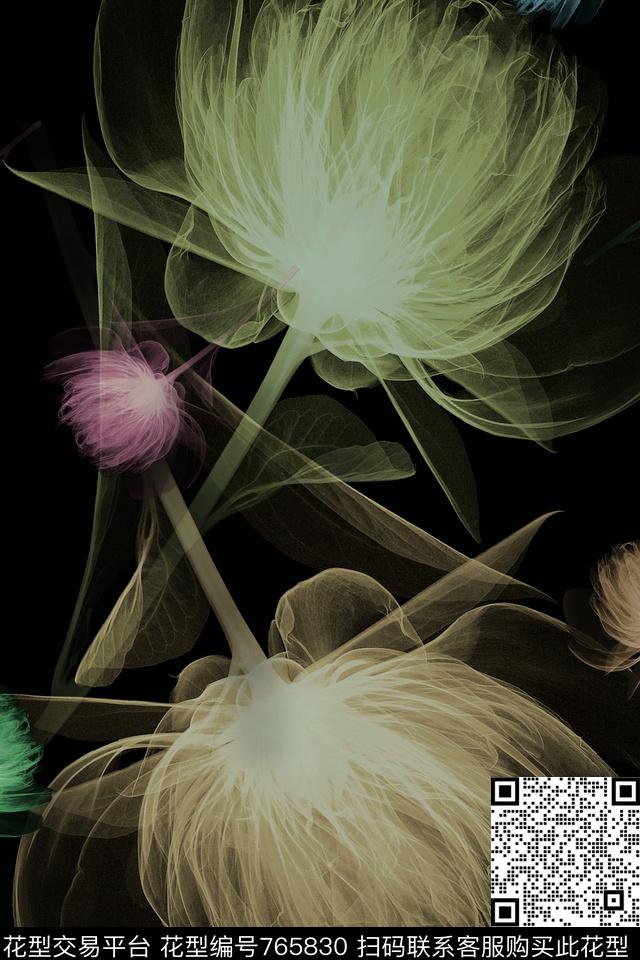 血红花卉透明花数码印花华亿平台下载（图片编号: 765830） - 瓦栏（Walan）