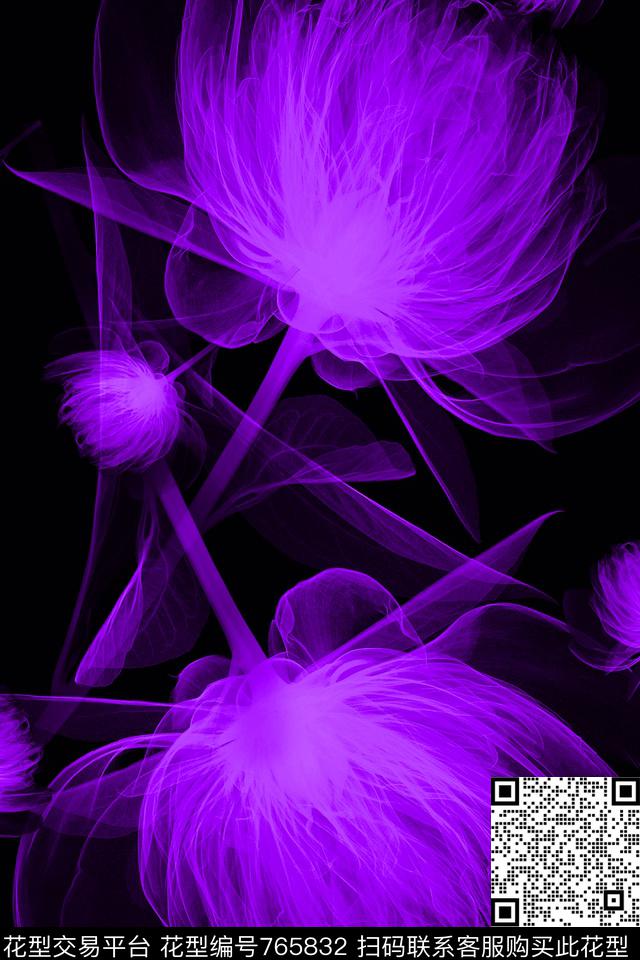 血红花卉透明花数码印花华亿平台下载（图片编号: 765832） - 瓦栏（Walan）