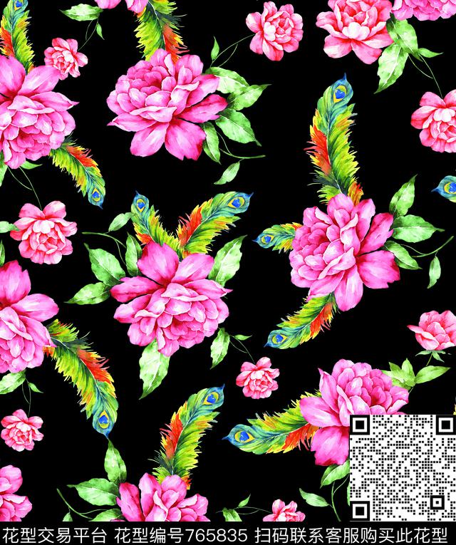 大花乱花花朵数码印花华亿平台下载（图片编号: 765835） - 瓦栏（Walan）