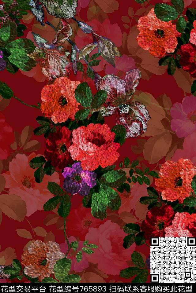 大花花卉花朵数码印花华亿平台下载（图片编号: 765893） - 瓦栏（Walan）