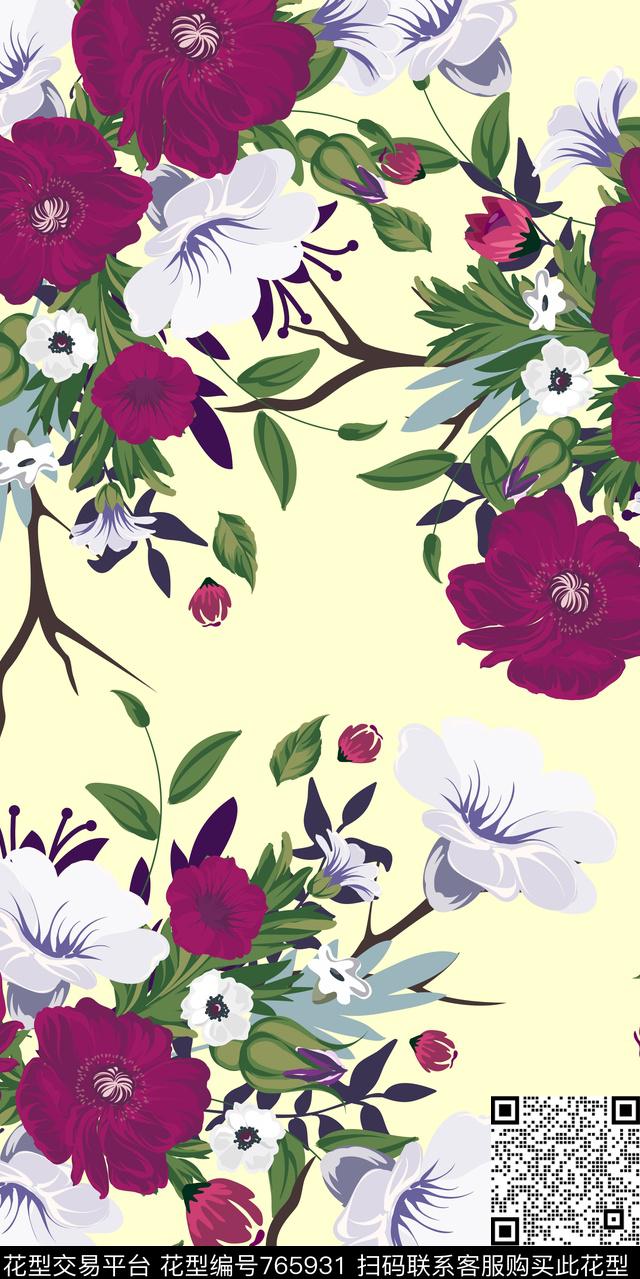 大花花卉数码花卉类数码印花华亿平台下载（图片编号: 765931） - 瓦栏（Walan）
